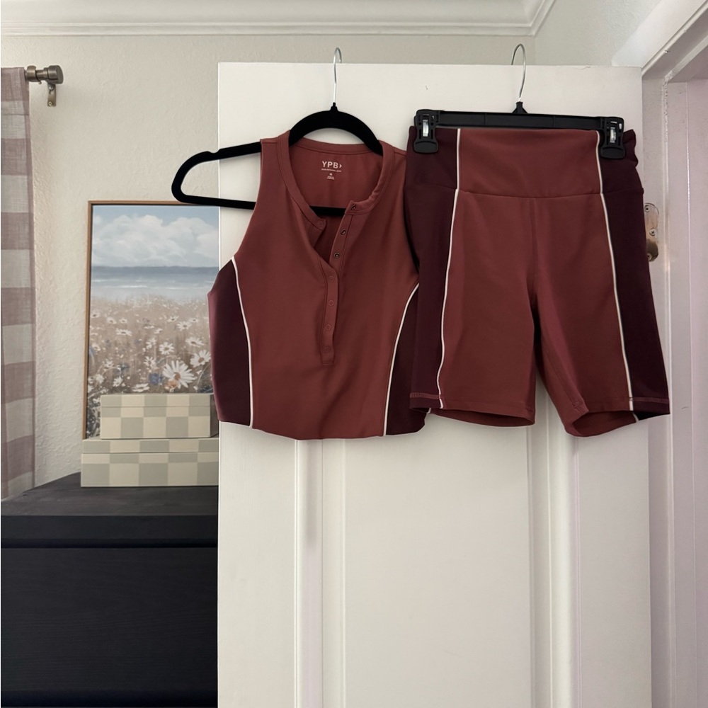 YPB SET: Rust Brown High-Waist Bike shorts and matching crop top - Women - Picture 2 of 2